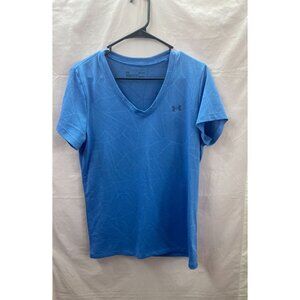 Under Armour Women's Large Blue with Gray Short Sleeve Logo Heat Gear Shirt